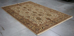 6x9 India Jaipur Ivory Gold Wool Rectangular Rug