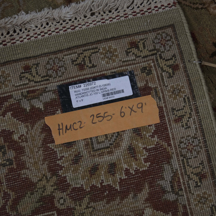 6x9 India Jaipur Green Red Wool Rectangular Rug