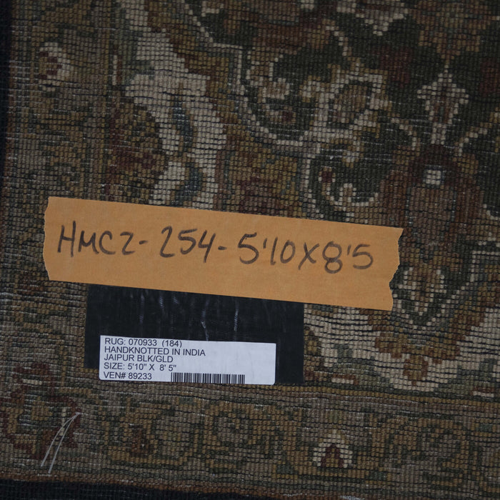 5x9 India Jaipur Black Gold Wool Rectangular Rug