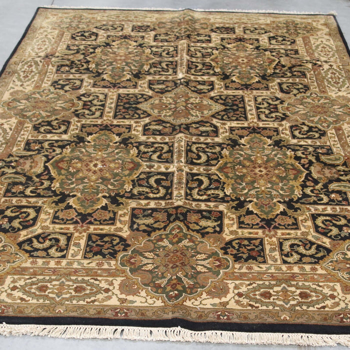 5x9 India Jaipur Black Gold Wool Rectangular Rug