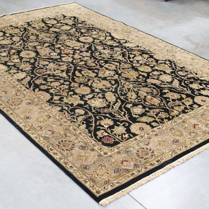 6x9 India Jaipur Black Brown Wool Rectangular Rug