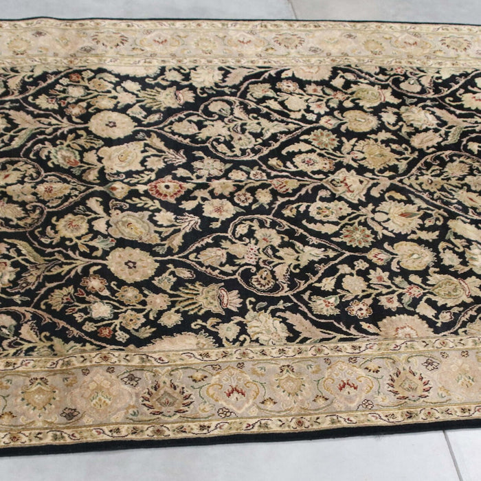 6x9 India Jaipur Black Brown Wool Rectangular Rug
