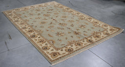 6x9 India Oushak Blue Grey Wool Rectangular Rug