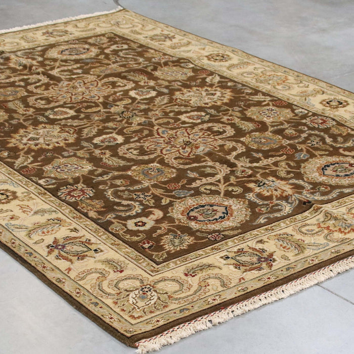 6x9 India Jaipur Brown Ivory Wool Rectangular Rug