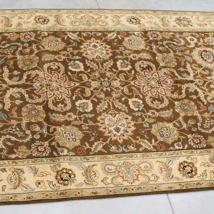 6x9 India Jaipur Brown Ivory Wool Rectangular Rug