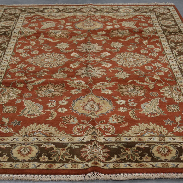 6x9 India Jaipur Terracotta Brown Wool Rectangular Rug