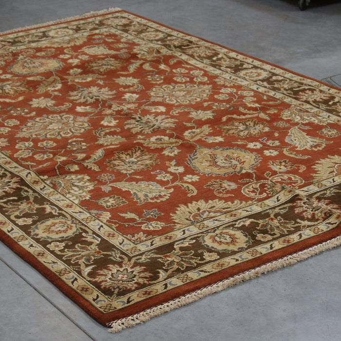 6x9 India Jaipur Terracotta Brown Wool Rectangular Rug