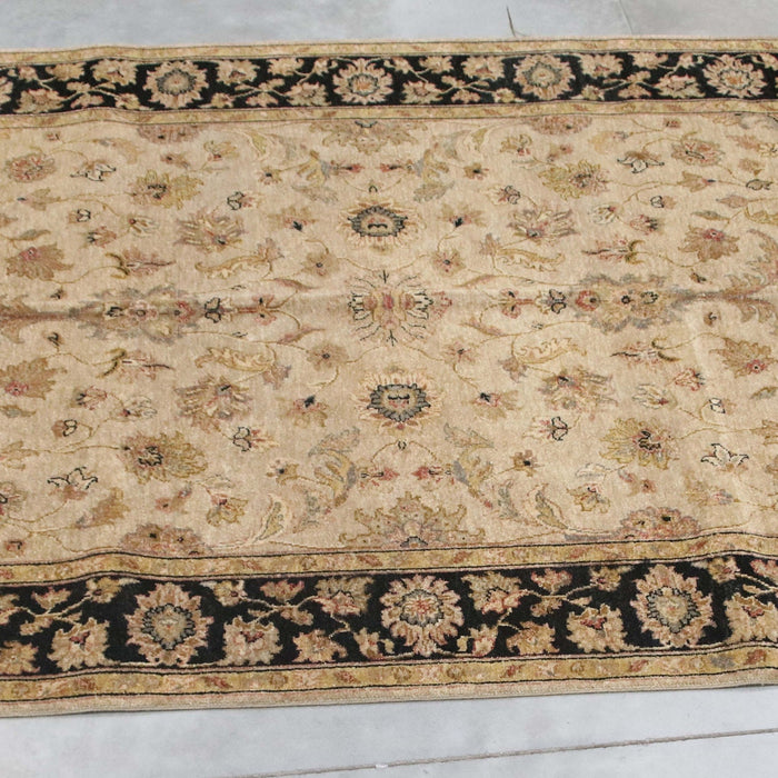 6x8 India Oushak Ivory Black Wool Rectangular Rug