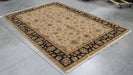 6x8 India Oushak Ivory Black Wool Rectangular Rug