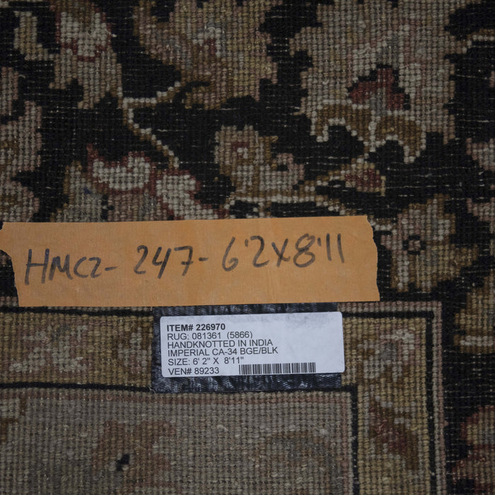 6x8 India Oushak Ivory Black Wool Rectangular Rug