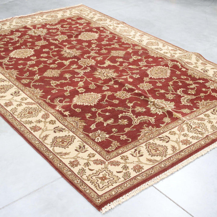 6x9 India Jaipur Red Ivory Wool Rectangular Rug