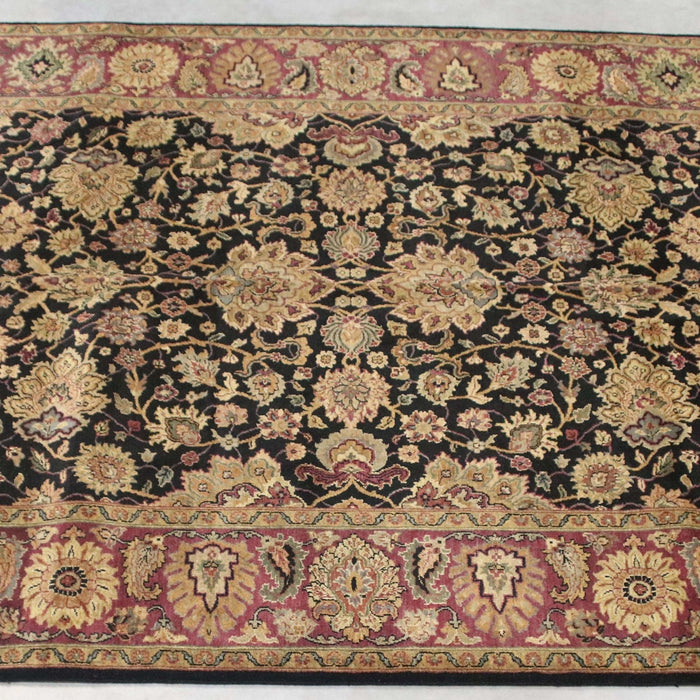 6x9 India Jaipur Black Red Wool Rectangular Rug