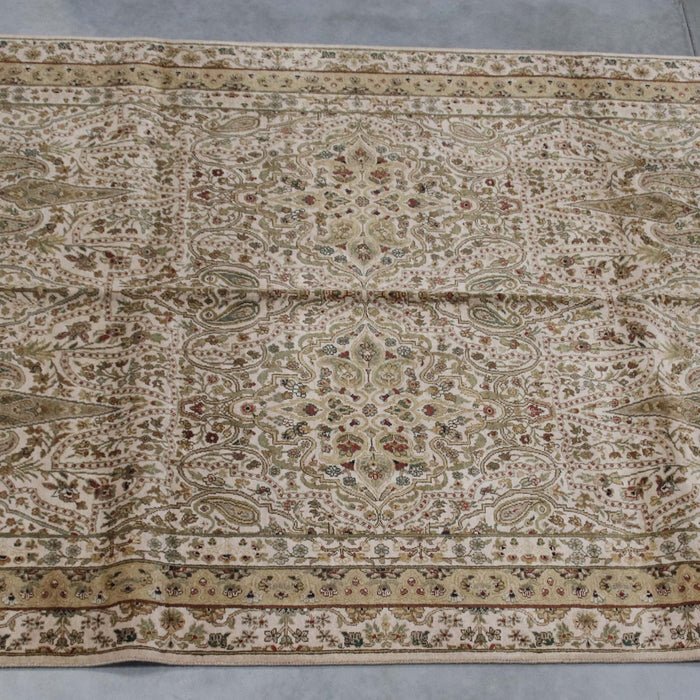 6x9 India Jaipur Ivory Green Wool Rectangular Rug