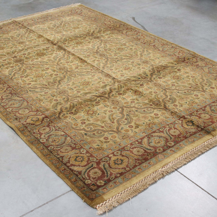 6x9 India Jaipur Gold Red Wool Rectangular Rug