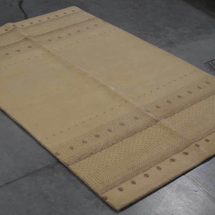 4x5 India Abstract Modern Contemporary Solid Gabbeh Ivory Wool Rectangular Rug