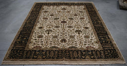 6x8 India Jaipur Ivory Black Wool Rectangular Rug