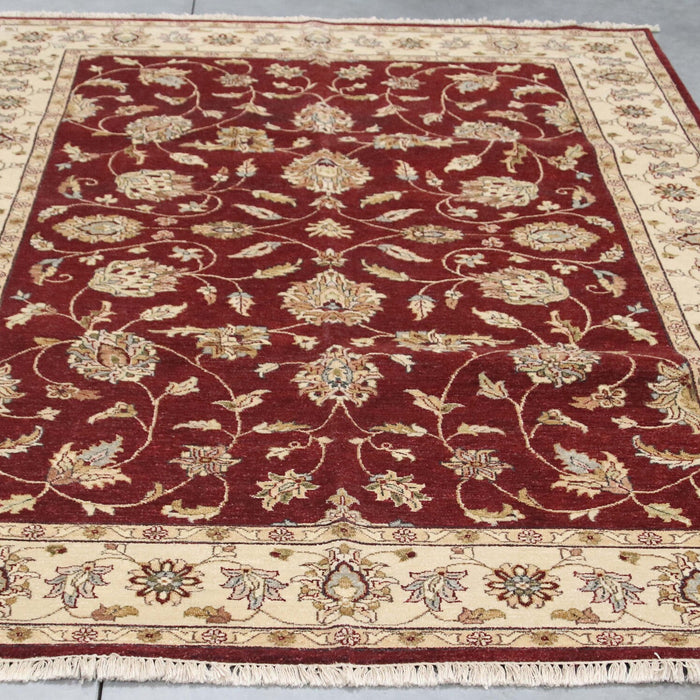 6x9 India Oushak Red Ivory Wool Rectangular Rug