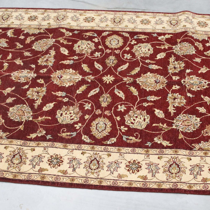 6x9 India Oushak Red Ivory Wool Rectangular Rug