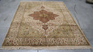 6x8 India Jaipur Medallion Ivory Green Wool Rectangular Rug