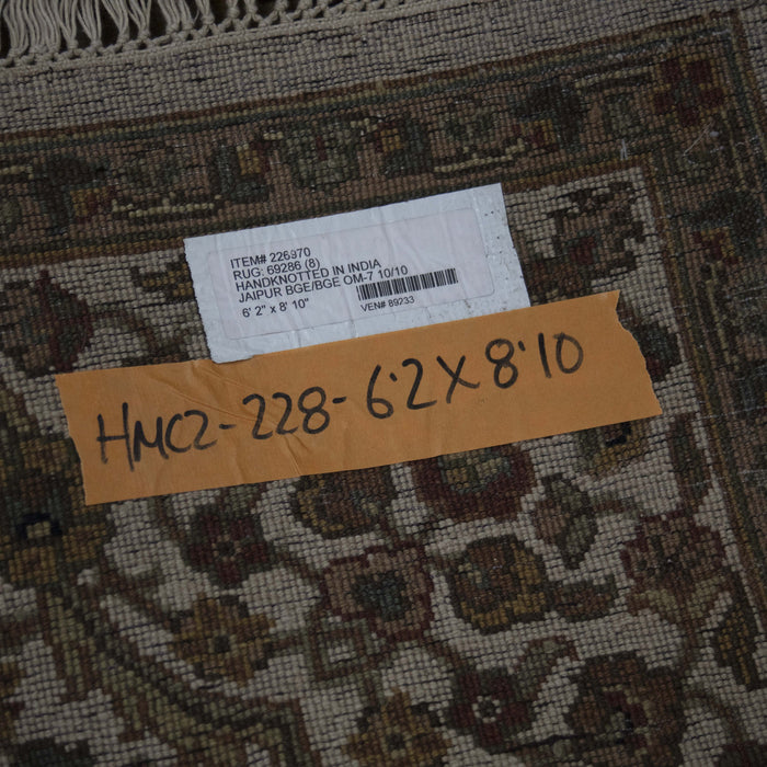 6x8 India Jaipur Medallion Ivory Green Wool Rectangular Rug