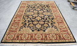6x9 India Jaipur Black Red Burgundy Wool Rectangular Rug