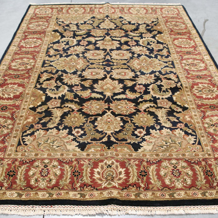 6x9 India Jaipur Black Red Burgundy Wool Rectangular Rug