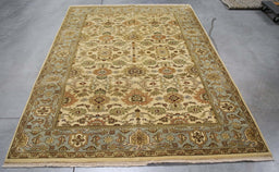 6x9 India Jaipur Ivory Blue Wool Rectangular Rug