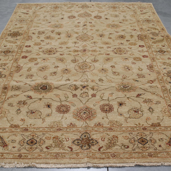 6x9 India Oushak Ivory Brown Wool Rectangular Rug