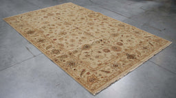 6x9 India Oushak Ivory Brown Wool Rectangular Rug