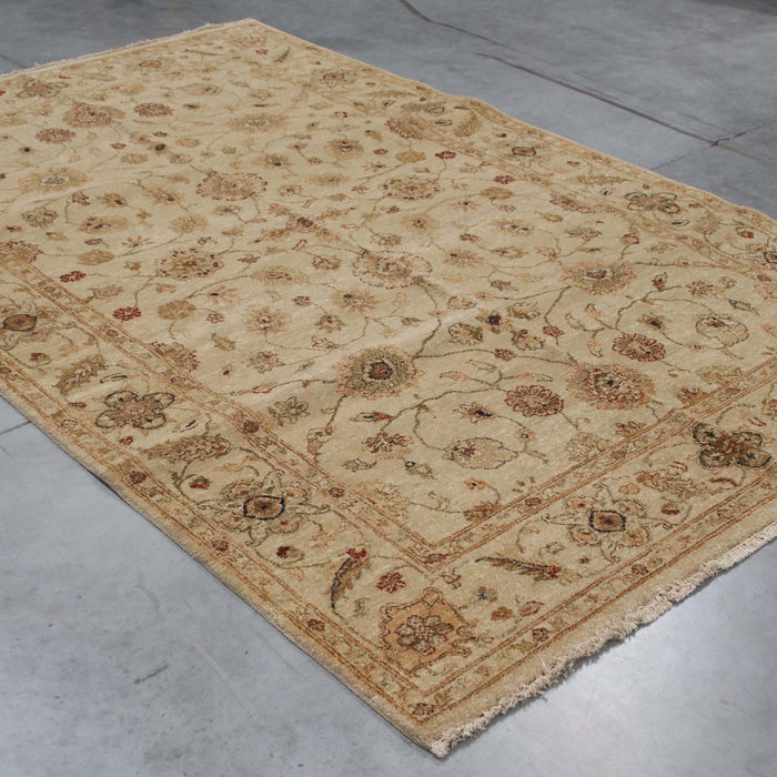 6x9 India Oushak Ivory Brown Wool Rectangular Rug