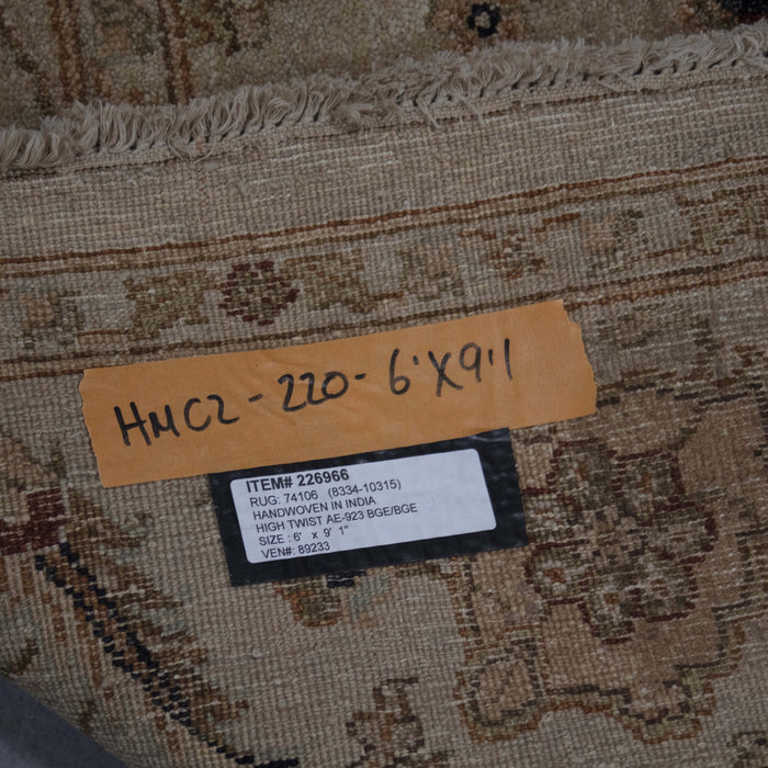 6x9 India Oushak Ivory Brown Wool Rectangular Rug