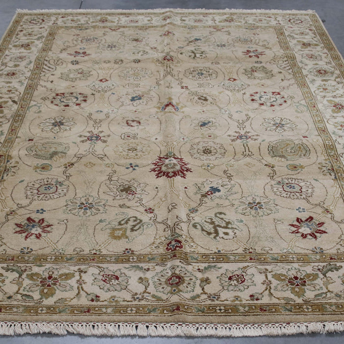 6x9 India Jaipur Light Brown Ivory Wool Rectangular Rug