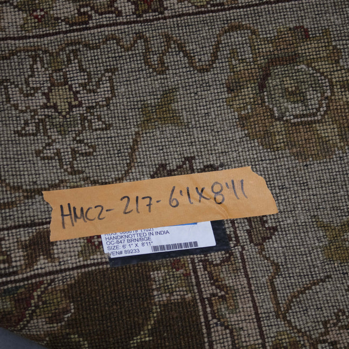 6x8 India Jaipur Brown Ivory Wool Rectangular Rug