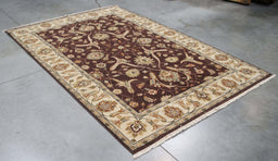 6x8 India Oushak Brown Ivory Wool Rectangular Rug