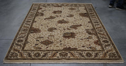 6x9 India Jaipur Ivory Brown Wool Rectangular Rug