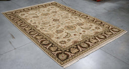 6x9 India Jaipur Ivory Brown Wool Rectangular Rug