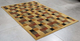 5x9 India Abstract Modern Contemporary Checkered Multicolored Brown Wool Rectangular Rug