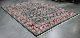 9x12 India Jaipur Green Red Wool Rectangular Rug