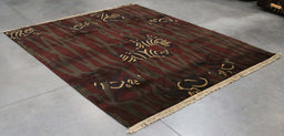 8x8 India Abstract Modern Contemporary Monkeys Animal Print Brown Black Wool Square Rug