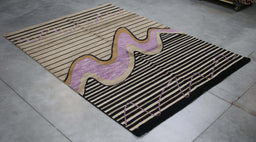 5x8 India Abstract Modern Contemporary Purple Black Wool and Silk Rectangular Rug