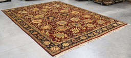 9x12 India Jaipur Red Burgundy Black Wool Rectangular Rug