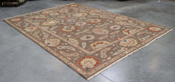 9x12 India Killim Sumak Brown Green Wool Rectangular Rug
