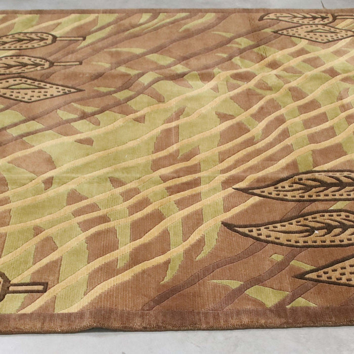 8x9 India Abstract Modern Contemporary Brown Green Wool Square Rug