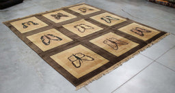 8x9 India Abstract Modern Contemporary Butterflies Green Brown Wool Square Rug