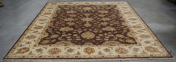 8x11 India Oushak Brown Ivory Wool Rectangular Rug