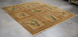 8x8 India Abstract Modern Contemporary Brown Green Wool Square Rug