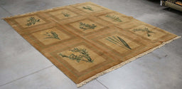 8x8 India Abstract Modern Contemporary Brown Green Wool Square Rug