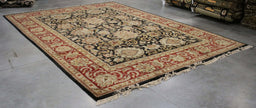 10x14 India Japiur Traditional Black Red Wool Rectangular Rug