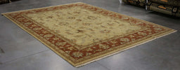 8x12 India Japiur Traditional Ivory Terrocotta Wool Rectangular Rug