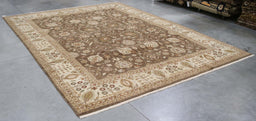 9x11 India Oushak Brown Ivory Wool Rectangular Rug